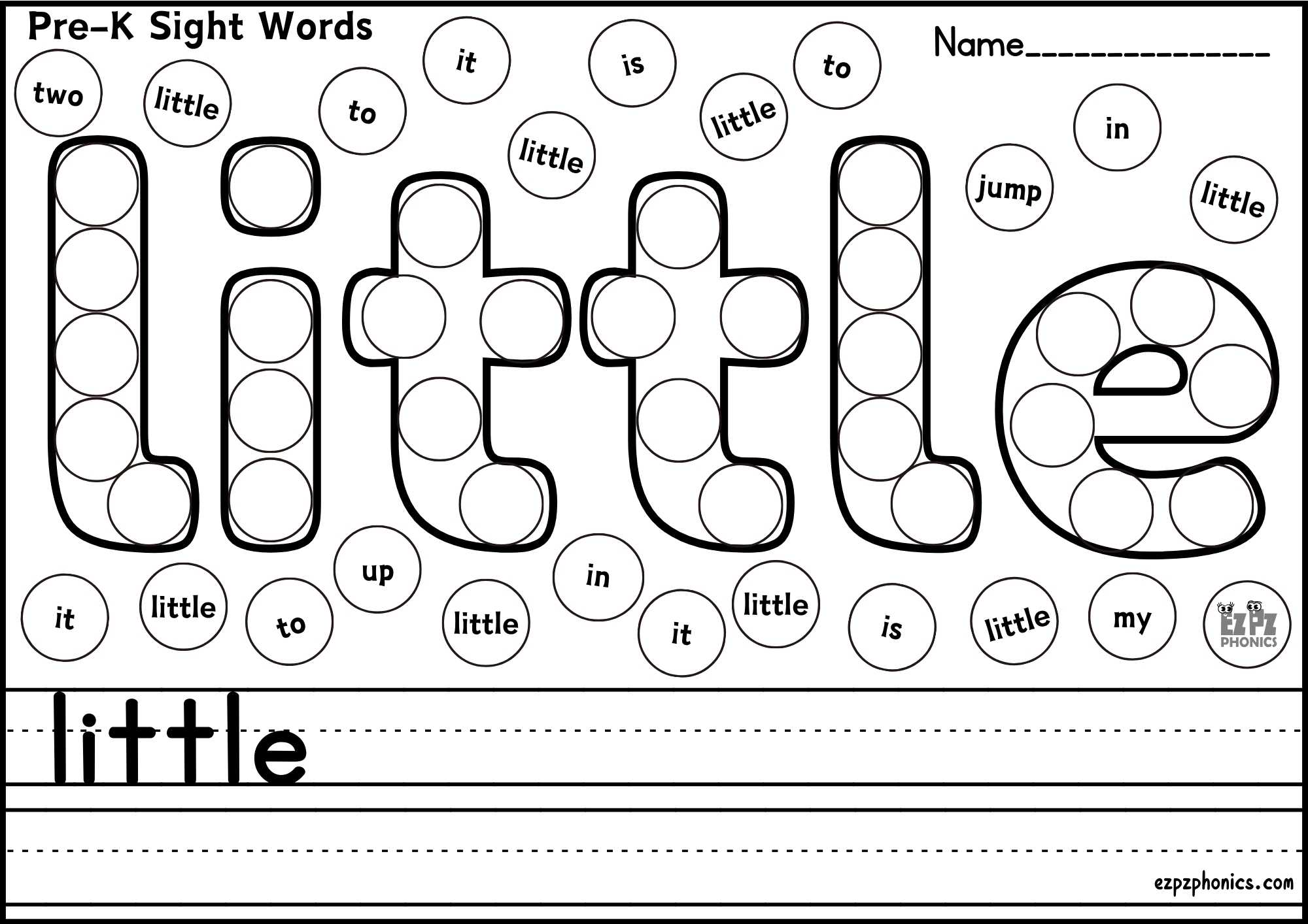 "Little" Dolch Sight Word Dab & Write Worksheet – Fun Phonics Practice! Free PDF Download